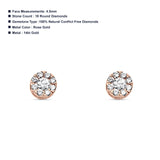 Solid 14K Gold 4.5mm Push Back Flower Round Diamond Stud Earrings