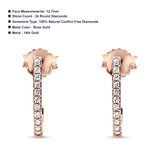 Solid 14K Gold 12.7mm J Shaped Classic Hoop Push Back Round Diamond Stud Earring