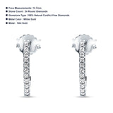 Solid 14K Gold 12.7mm J Shaped Classic Hoop Push Back Round Diamond Stud Earring