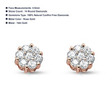 14K Solid Gold 4.5mm Brilliant Round Flower Diamond Stud Earrings