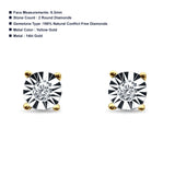 14K Solid Yellow Gold Round Diamond Miracle Illusion Stud Earrings