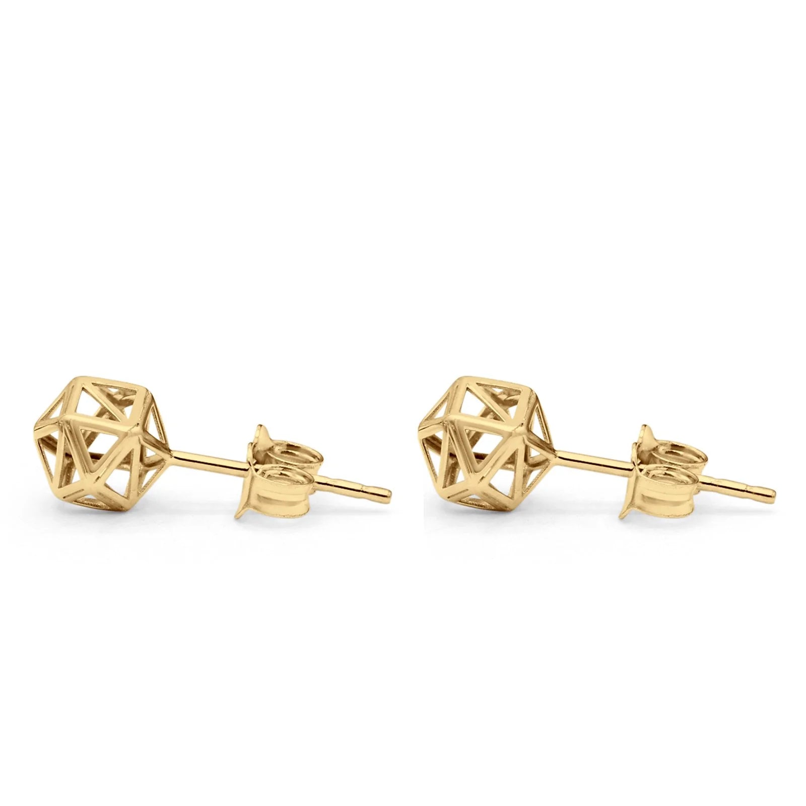 14K Yellow Gold Geometric Cage Studs Earring 8mm Best Birthday Or Anniversary Gift