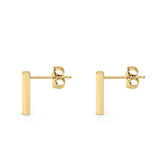 14K Yellow Gold Solid Bar Studs Earring Best Birthday Or Anniversary Gift 13mm