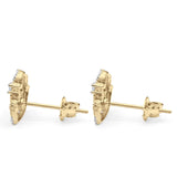 14K Gold Two Tone Micropave Crown Post Tiny Studs Earring for Women and Girls 10mm