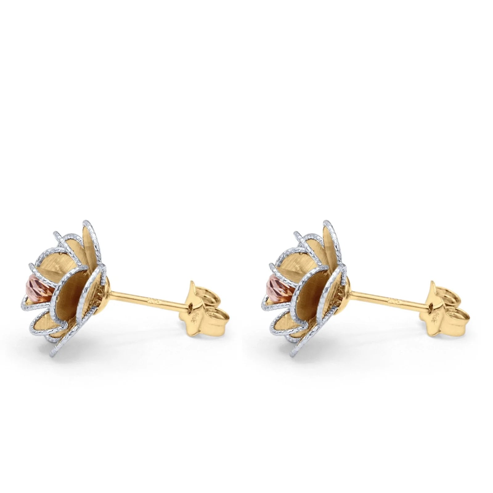 14K Two Tone Gold Flower Love Knot Hypoallergenic for Sensitive Ears Huggie Post Studs Earring