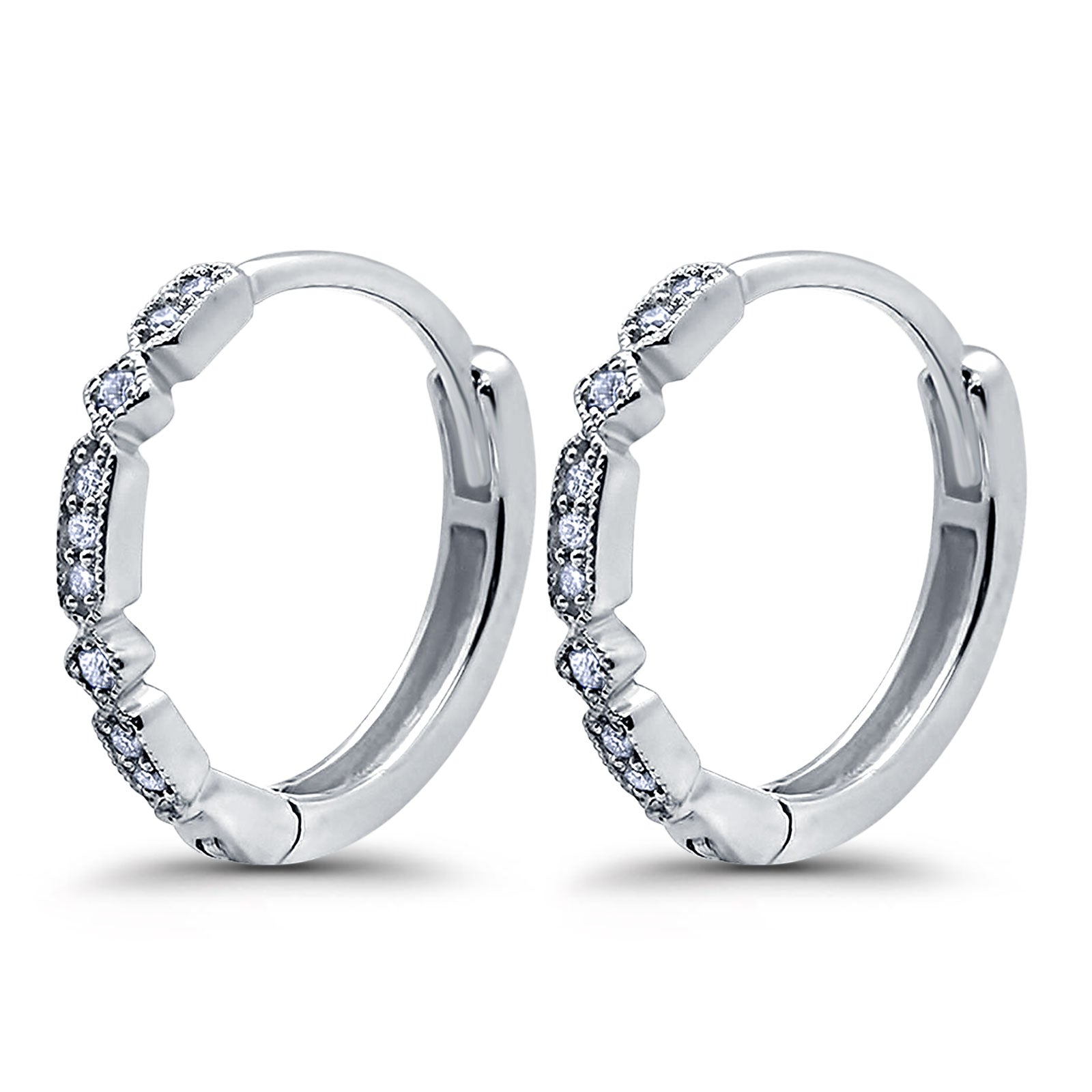14K Gold .09ct G SI 19mm Hoop Huggie Diamond Engagement Wedding Earrings
