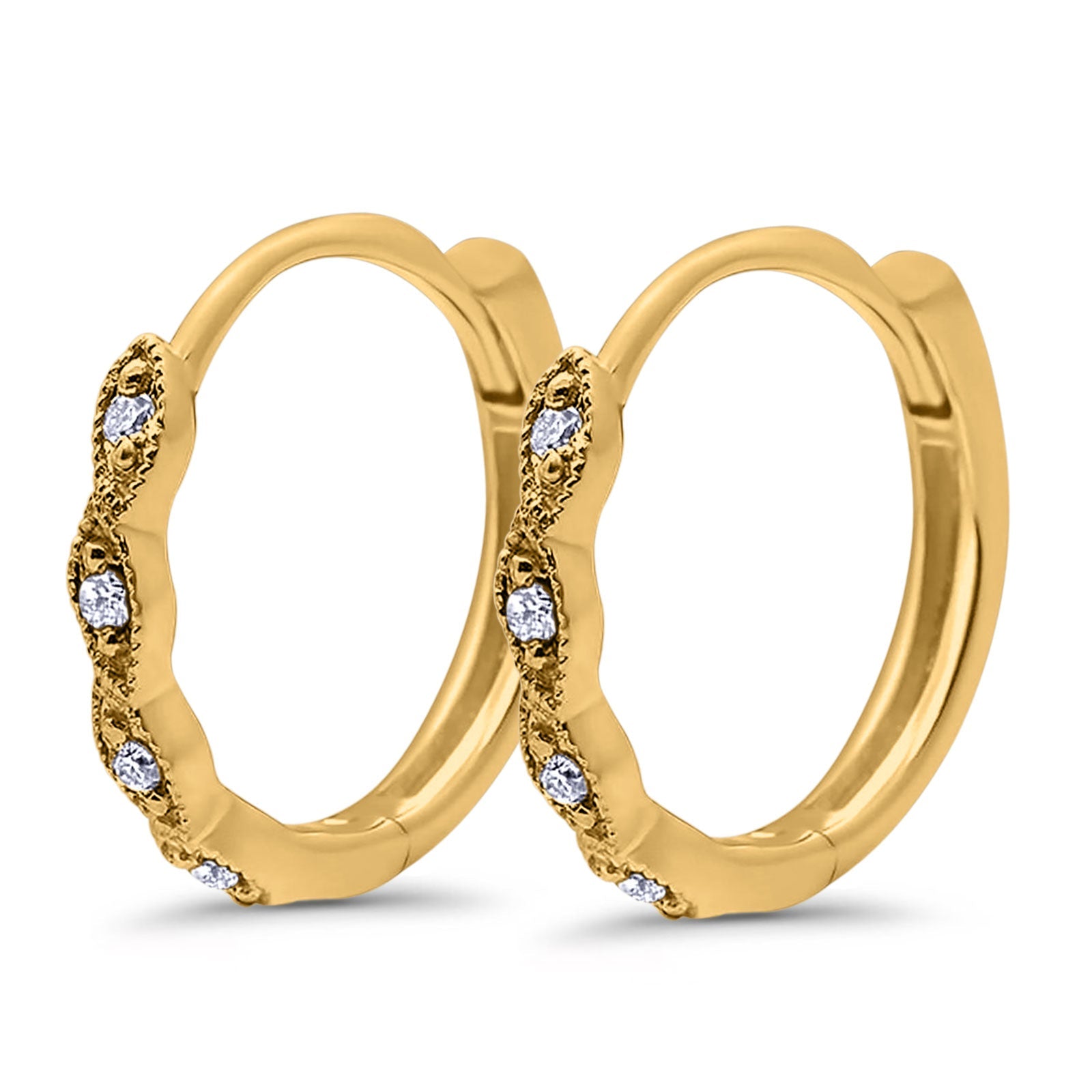 14K Gold .09ct G SI 14mm Hoop Huggie Diamond Engagement Wedding Earrings
