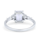 14K Gold Art Deco Emerald Cut Shape Engagement Ring Simulated Cubic Zirconia
