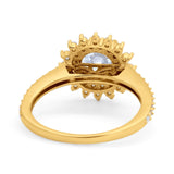 14K Gold Halo Starburst Flower Round Shape Simulated Cubic Zirconia Engagement Rings