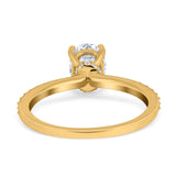 14K Gold Oval Shape Solitaire Accent Engagement Rings Simulated Cubic Zirconia