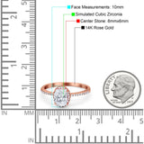 14K Gold Halo Oval Shape Fashion Engagement Ring Simulated Cubic Zirconia