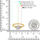 14K Gold Art Deco Cushion Shape Three Stone Bridal Simulated Cubic Zirconia Wedding Engagement Ring