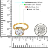 14K Gold Halo Cushion Shape Bridal Simulated Cubic Zirconia Wedding Engagement Ring