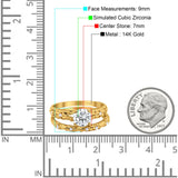 14K Gold Art Deco Runde Form Zweiteiliges Brautset Ring Verlobungsring Simulierter CZ