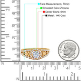 14K Gold Libellen-Akzent, runde Form, simulierter Zirkonia, Hochzeits- und Verlobungsring