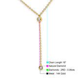 14K Gold 0.06ct Round Diamond Drop Lariat Pendant Necklace 18" Long