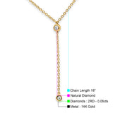 Halskette mit Tropfen-Lariat-Anhänger aus 14-karätigem Gold, 0,06 ct, runder Diamant, 45,7 cm lang