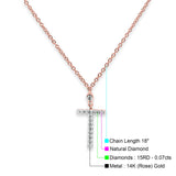 14K Gold 0.07ct Round Diamond Cross Pendant Necklace 18" Long