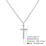 14K Gold 0.07ct Round Diamond Cross Pendant Necklace 18" Long