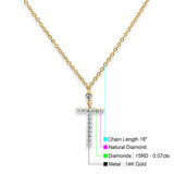 14K Gold 0.07ct Round Diamond Cross Pendant Necklace 18" Long