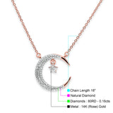 14K Gold 0.16ct Round Diamond Crescent Moon Pendant Necklace 18"