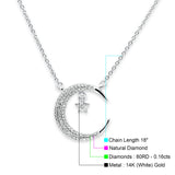 14K Gold 0.16ct Round Diamond Crescent Moon Pendant Necklace 18"