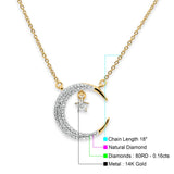 14K Gold 0.16ct Round Diamond Crescent Moon Pendant Necklace 18"