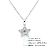 14K Gold 0.17ct Diamond Filigree Star Pendant Necklace 18" Long