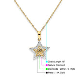 14K Gold 0.17ct Diamond Filigree Star Pendant Necklace 18" Long