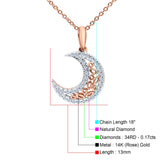 14K Gold .17ct G SI Diamond Crescent Moon Pendant Necklace 18" Chain