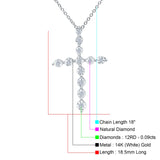 14K Gold .09ct G SI Halskette mit rundem Diamant-Kreuz-Anhänger, 18-Zoll-Kette