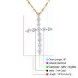 14K Gold .09ct G SI Halskette mit rundem Diamant-Kreuz-Anhänger, 18-Zoll-Kette