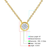 14K Gold 0.10ct Diamond Round Solitaire Bezel Pendant Necklace 18"