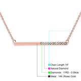 14K Gold 0.09ct Diamond Bar Pendant Necklace 18"+ 2 Ext