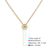 14K Gold 0.10ct Round Diamond Bezel Solitaire Pendant Necklace 18"