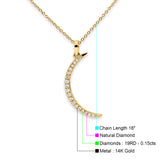 14K Gold 0.15ct Diamond Crescent Moon Pendant Necklace 16"+ 2" Ext