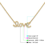 14K Gold 0.08ct Love Script Heart Diamond Necklace 16"+1" Ext