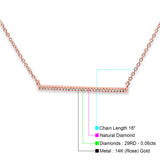 14K Gold 0.06ct Diamond Line Bar Pendant Necklace 16"+1" Ext