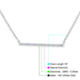 14K Gold 0,06ct Diamond Line Bar Anhänger Halskette 16"+1" Ext