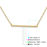 14K Gold 0.06ct Diamond Line Bar Pendant Necklace 16"+1" Ext