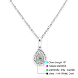 14K Gold 0.22ct Round Diamond Pendant Necklace 18" Long Chain