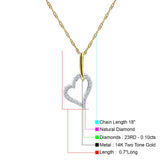 Diamond Heart Pendant Necklace 14K Two Tone Gold 0.10ct