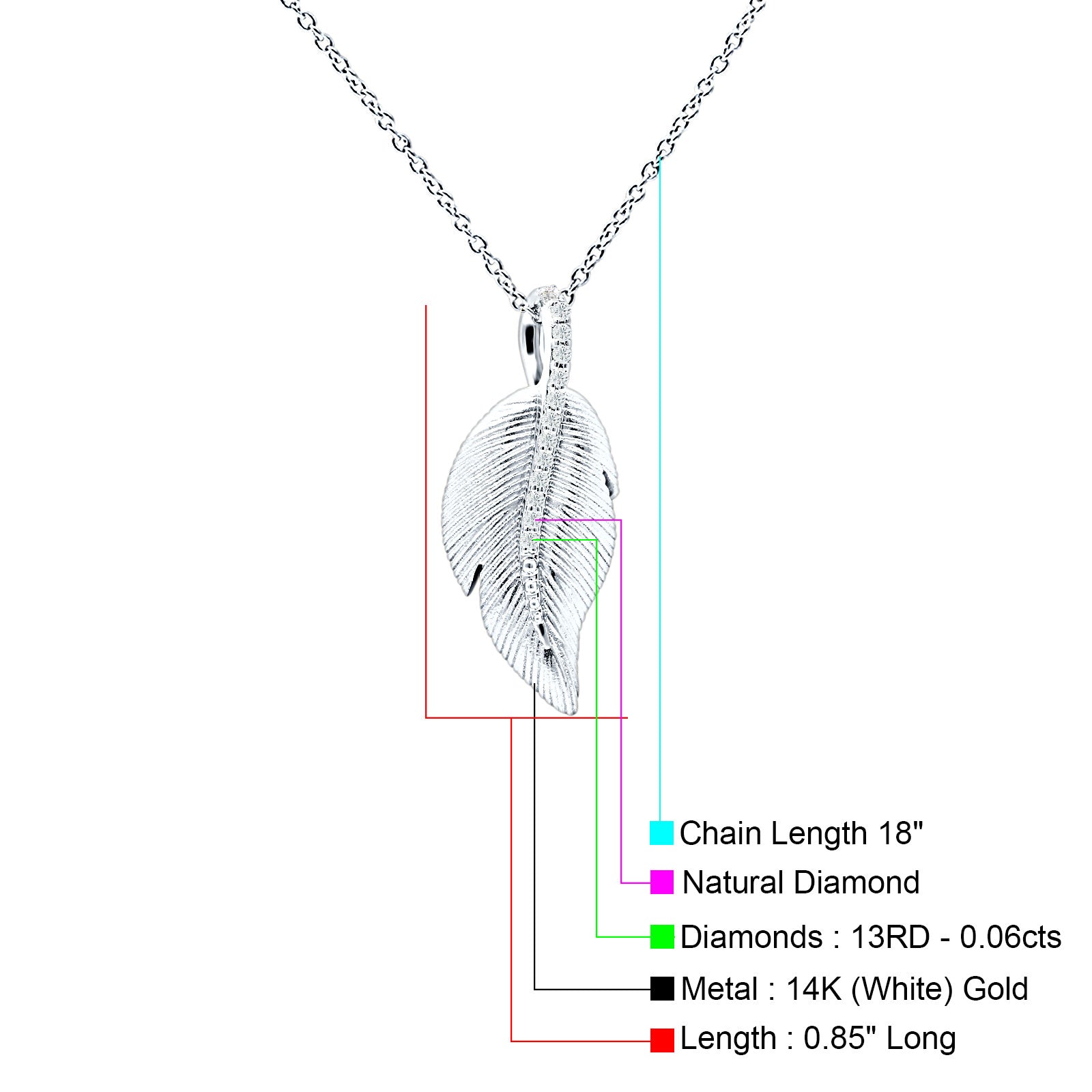 Leaf Necklace Diamond Pendant 14K Gold 0.06ct