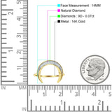 Diamond Crescent Moon Ring Round Statement 14K Gold 0.07ct