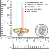 14K Gold Halo GIA Certified Round 6.5mm D VS1 1.01ct Lab Grown CVD Diamond Engagement Wedding Ring
