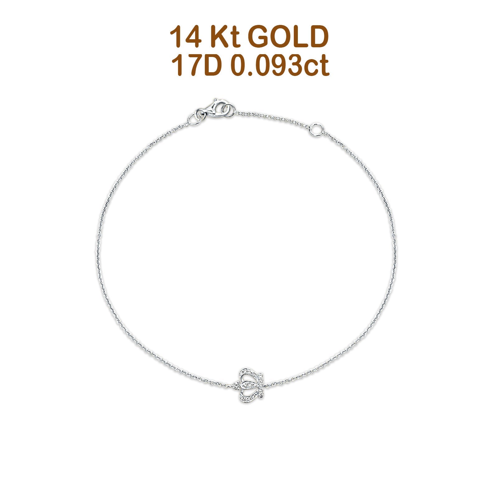 14K Gold 0.093ct Round Dainty Crown Bracelet Solid 9mm G SI Natural Diamond Engagement Wedding Bracelets