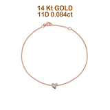 14 K Gold 0,084 ct rundes, zierliches Fliegenarmband, massiver 7 mm G SI-Naturdiamant, Verlobungs- und Hochzeitsarmbänder