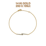 14K Gold 0.199ct Diamond Double Bar Bracelet Solid 15mm G SI Natural Diamond Engagement Wedding Bracelets