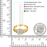 14K Gold Oval Halo Vintage Style 8mmx6mm D VS2 GIA Certified 1.01ct Lab Grown CVD Diamond Engagement Wedding Ring