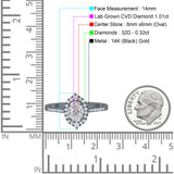 14K Gold Oval Halo Art Deco 8mmx6mm D VS2 GIA Certified 1.01ct Lab Grown CVD Diamond Engagement Wedding Ring